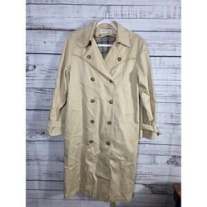 Panache Women's Beige Trench Coat Plaid Lined Double Breasted Long Jacket Size L